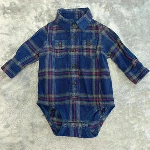 OshKosh B'gosh - long  sleeve flannel button down onesie. Size 6 month